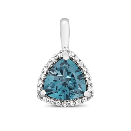 Diamond and London Blue Topaz Pendant 7X7mm 9ct White Gold